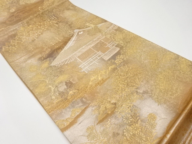 JAPANESE KIMONO / VINTAGE FUKURO OBI / WOVEN TREES & SCENERY OF SANZENIN